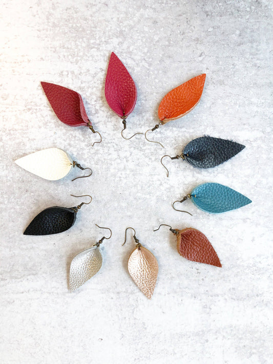 Genuine Leather Pinched Petal Earrings