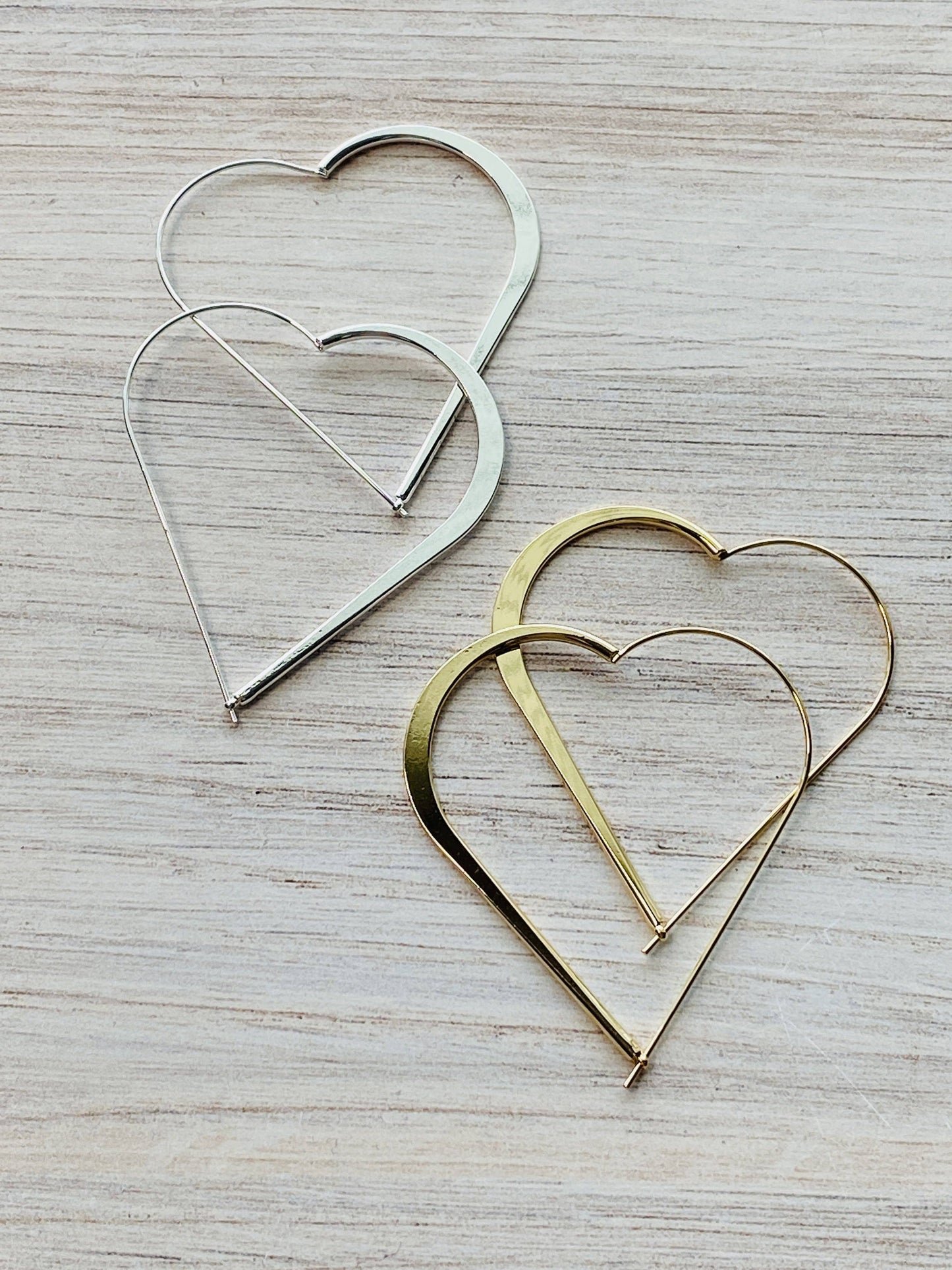 Wire Heart Hoops in Silver or Gold