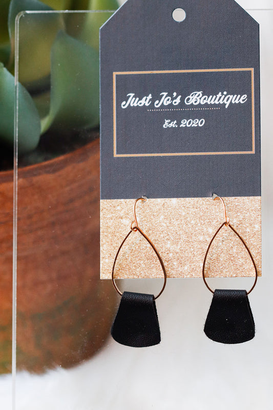 Teardrops of Leather Earring-Black